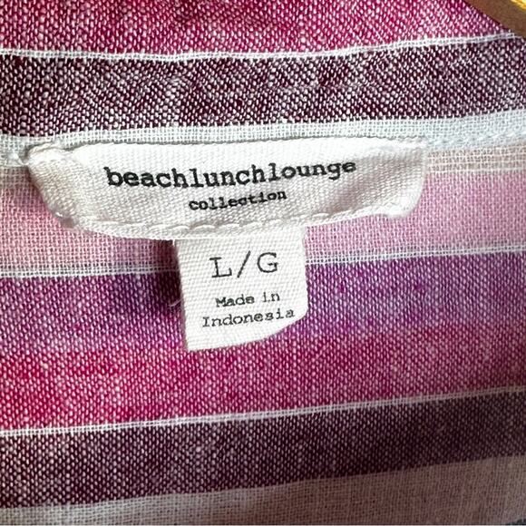 Beach Lunch Lounge Striped Linen Cotton Blend Short Sleeve Camp Shirt Large - Picture 4 of 9